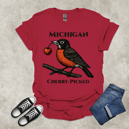 MICHIGAN: CHERRY-PICKED — State Pride Graphic Tee: Unisex Softstyle T-Shirt