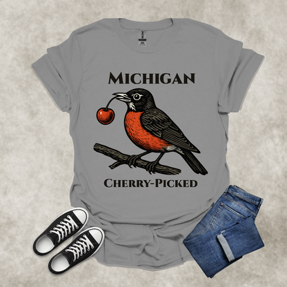 MICHIGAN: CHERRY-PICKED — State Pride Graphic Tee: Unisex Softstyle T-Shirt