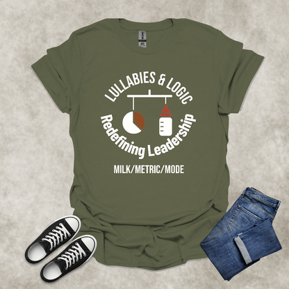 LULLABIES AND LOGIC: REDEFINING LEADERSHIP: MILK/METRIC/MODE — Corporate Satire Tee: Unisex Softstyle T-Shirt