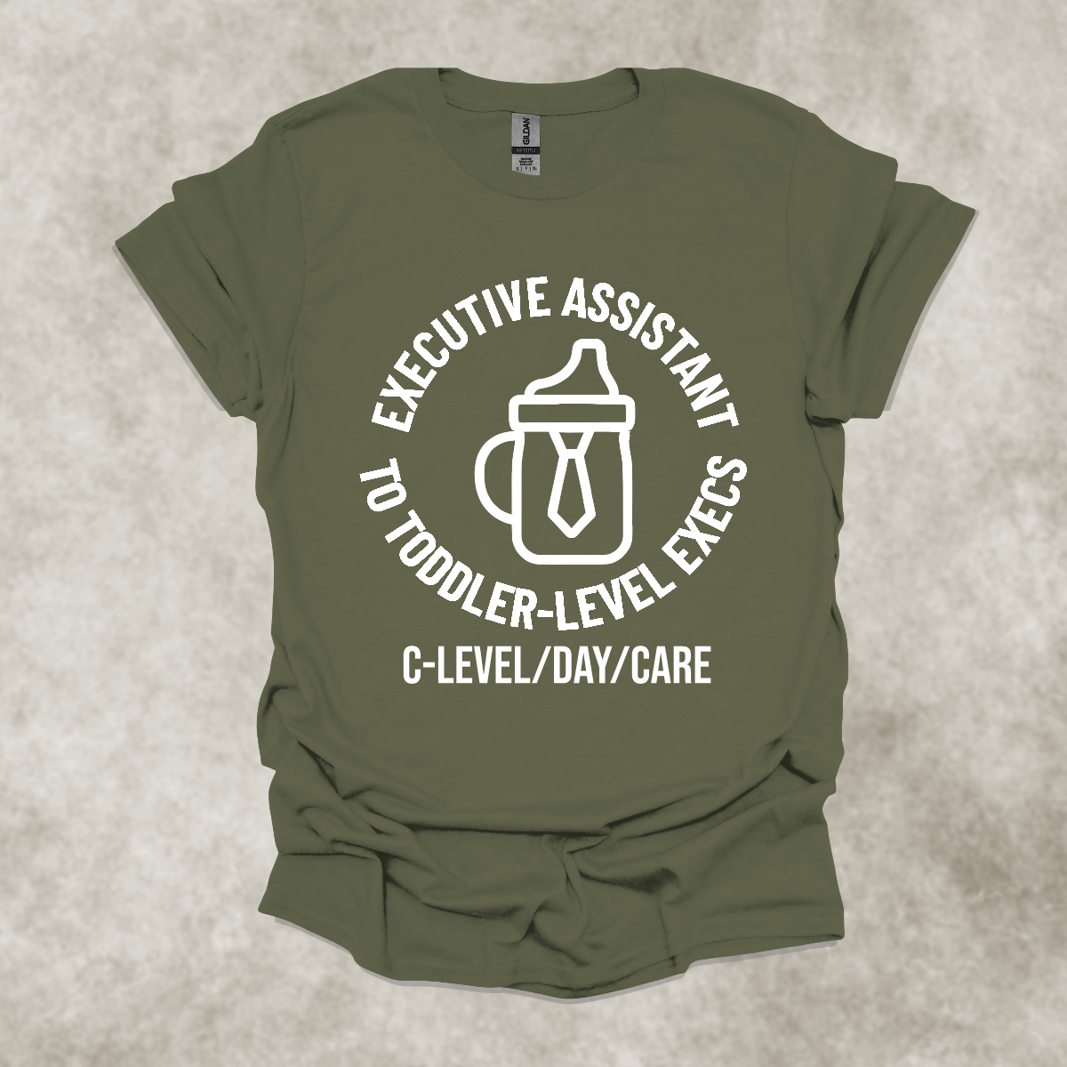 EXE ASSISTANT TO TODDLER-LEVEL EXECS: C-LEVEL/DAY/CARE — Corporate Satire Tee: Unisex Softstyle T-Shirt