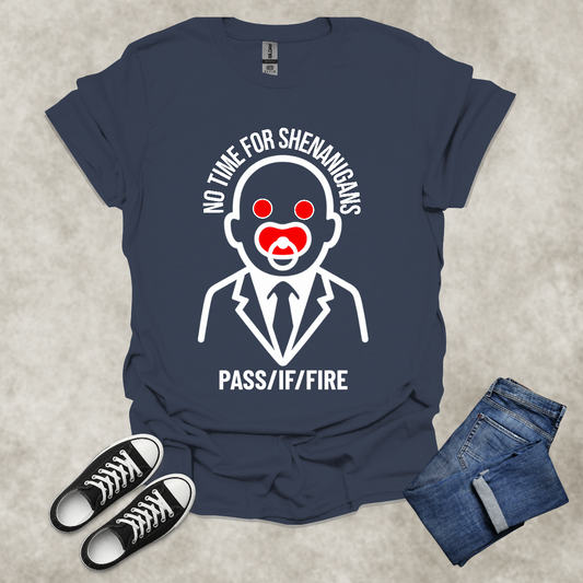 NO TIME FOR SHENANIGANS — Corporate Satire Tee: Unisex Softstyle T-Shirt