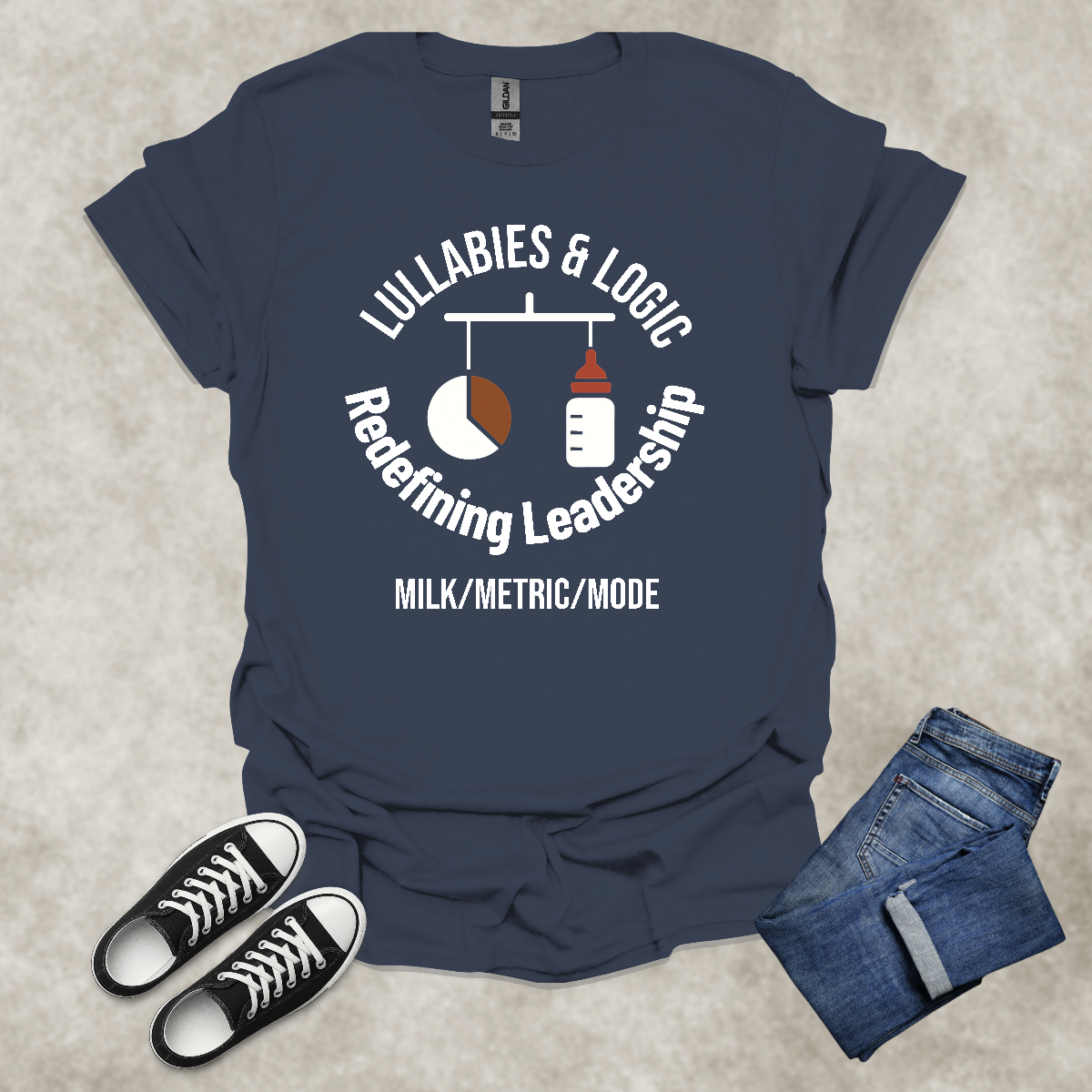 LULLABIES AND LOGIC: REDEFINING LEADERSHIP: MILK/METRIC/MODE — Corporate Satire Tee: Unisex Softstyle T-Shirt