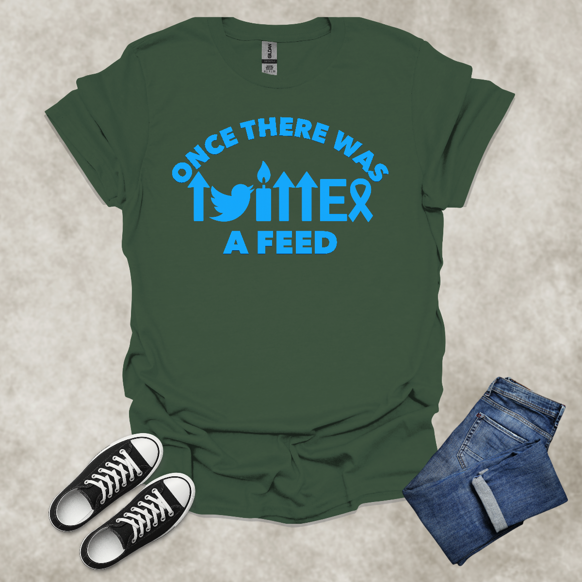 ONCE THERE WAS A TWITTER FEED — Tech Nostalgia Satire Tee: Unisex Softstyle T-Shirt