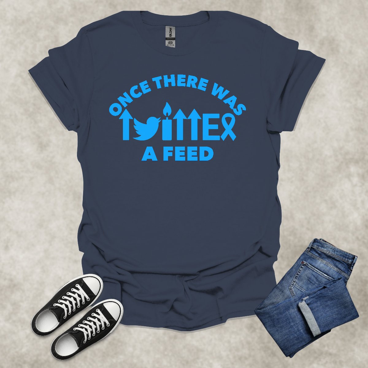 ONCE THERE WAS A TWITTER FEED — Tech Nostalgia Satire Tee: Unisex Softstyle T-Shirt