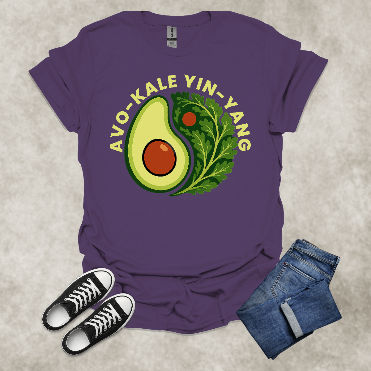 AVO-KALE: YIN-YANG — Foodie Wellness Graphic Tee: Unisex Softstyle T-Shirt