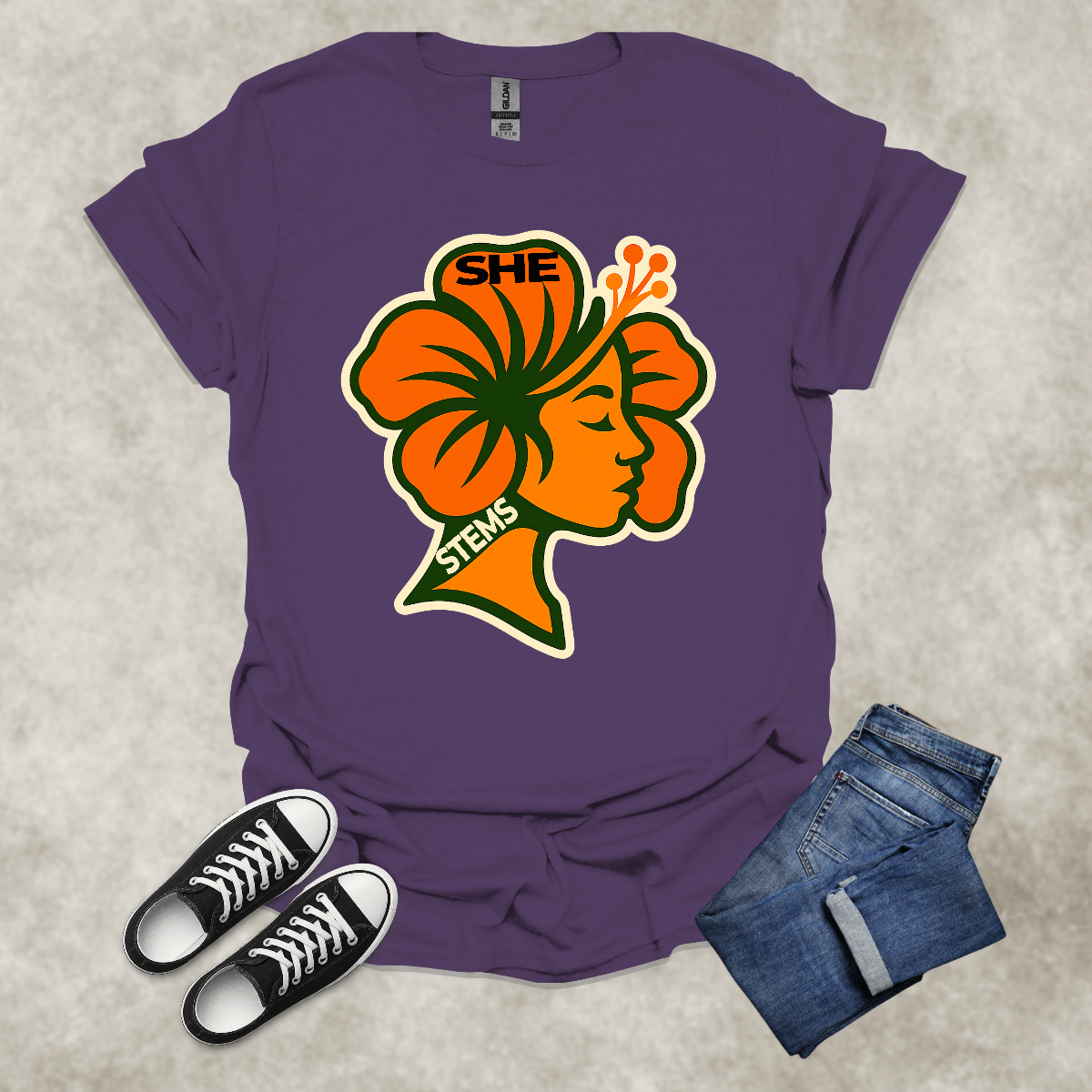 SHE STEMS — Floral Empowerment Graphic Tee: Unisex Softstyle T-Shirt