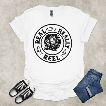 REAL: REALLY: REEL — Fishing Humor Graphic Tee: Unisex Softstyle T-Shirt