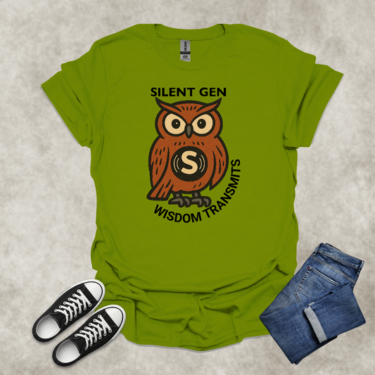SILENT GEN: WISDOM TRANSMITS — Owl Wisdom Art Tee: Unisex Softstyle T-Shirt