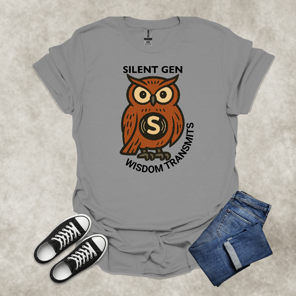SILENT GEN: WISDOM TRANSMITS — Owl Wisdom Art Tee: Unisex Softstyle T-Shirt