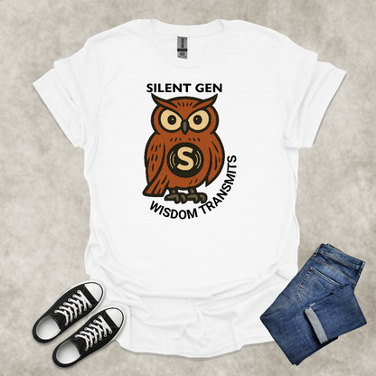 SILENT GEN: WISDOM TRANSMITS — Owl Wisdom Art Tee: Unisex Softstyle T-Shirt