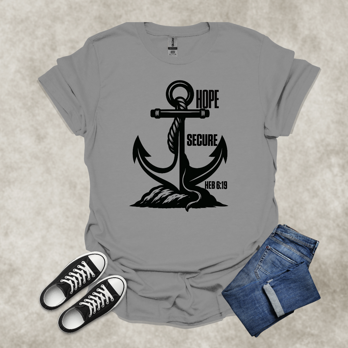 HOPE SECURE — Scripture-Inspired Graphic Tee: Unisex Softstyle T-Shirt