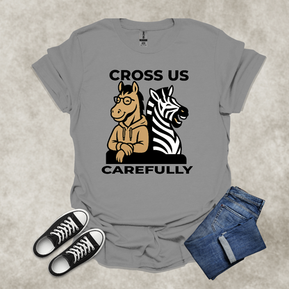 CROSS US CAREFULLY — Zebra & Horse Contrast Tee: Unisex Softstyle T-Shirt