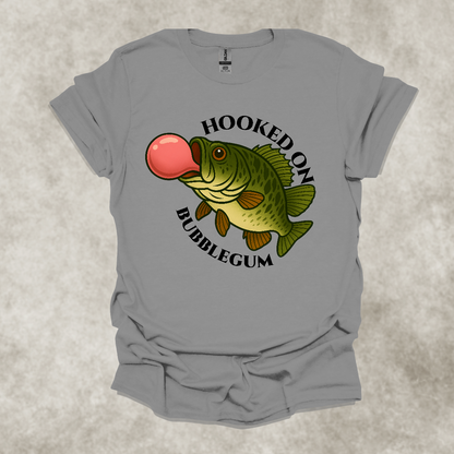 HOOKED ON BUBBLEGUM — Fishing Humor Graphic Tee: Unisex Softstyle T-Shirt