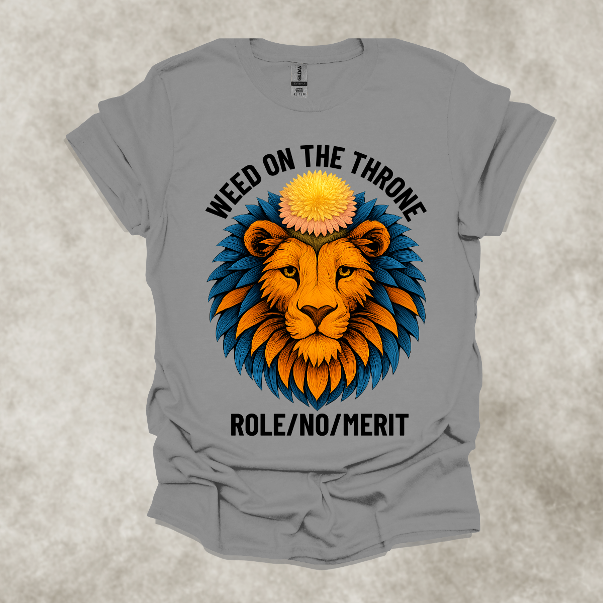 DANDELION ON THE THRONE: ROLE/NO/MERIT — Corporate Satire Tee: Unisex Softstyle T-Shirt