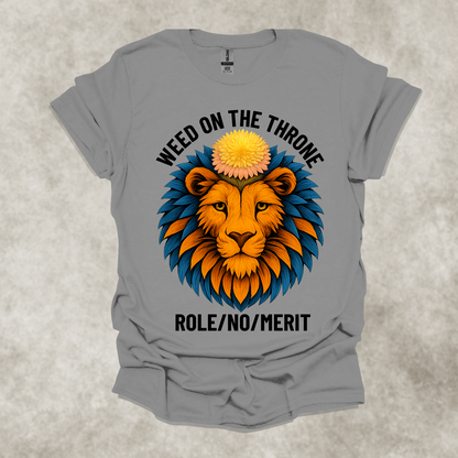 DANDELION ON THE THRONE: ROLE/NO/MERIT — Corporate Satire Tee: Unisex Softstyle T-Shirt