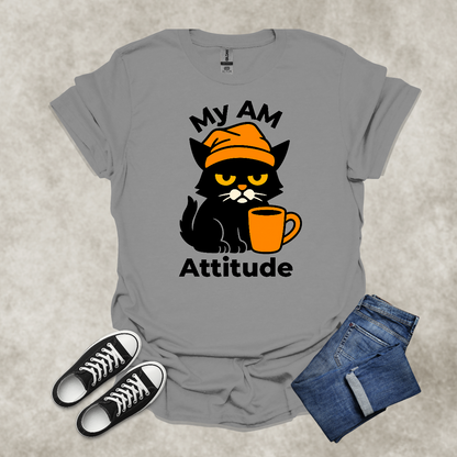 MY AM ATTITUDE — Coffee & Cat Humor Tee: Unisex Softstyle T-Shirt