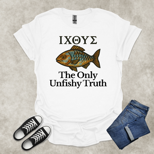 ΙΧΘΥΣ. THE ONLY UNFISHY TRUTH — Scripture-Inspired Graphic Tee: Unisex Softstyle T-Shirt