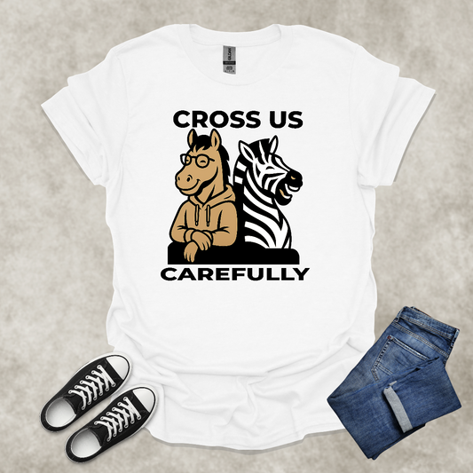 CROSS US CAREFULLY — Zebra & Horse Contrast Tee: Unisex Softstyle T-Shirt