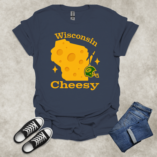 WISCONSIN: CHEESY — Cheese & Football Graphic Tee: Unisex Softstyle T-Shirt